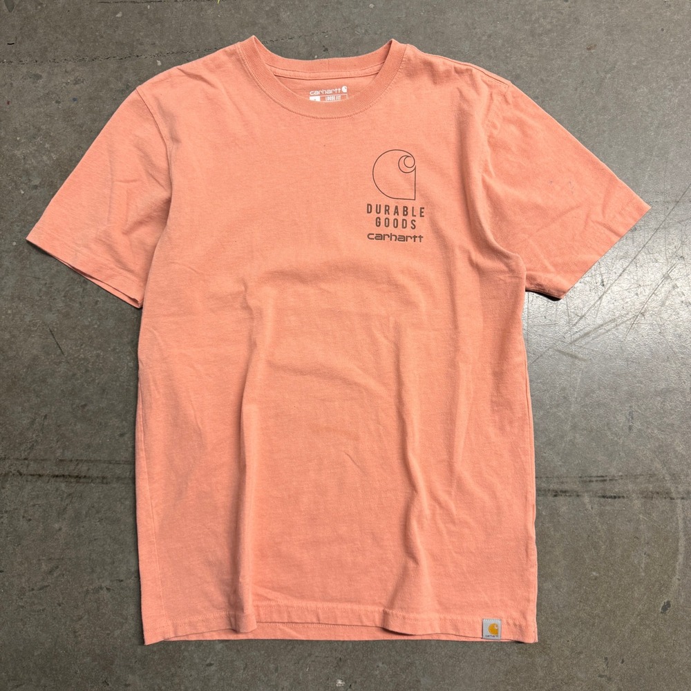 Carhartt Mens Loose Fit Durable Goods Graphic T-Shirt Peach Salmon Small 2561